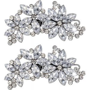 Lbgwp60-Lot De 2 Barrettes À Cheveux Argentées En Forme De Fleur En Acier Inoxydable Avec Strass Vintage Pour Femme Pour Mariage, Fiançailles, Rendez-Vous, Réunion, Fête, Danse, Quotidien - Neuf