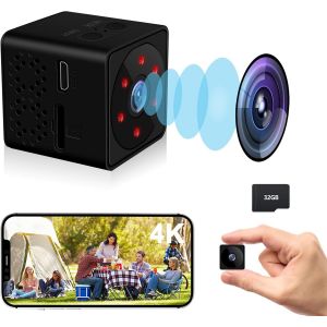 ASFASFq-Bextgoo Camera Espion, Options Wi-FI ou sans Wi-FI, 4K Mini Camera sans Internet avec Carte TF 32 Go, Angle Large de 150°, Vision Nocturne, Détection de Mouvement, Notification Instantanée (N - Neuf