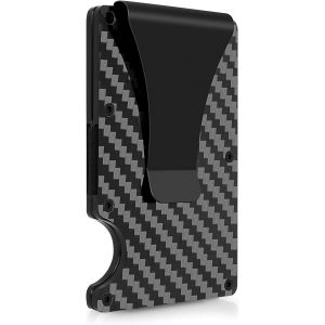 Carbon Fiber Wallet with Metal Money Clip and RFID Blocking for Men, Black, Minimalist - Neuf