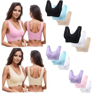 Femme Lot De 3 Soutien Gorge Push Up Sans Armature Ultra Confortable Brassi&egrave;re Sport Rembourr&eacute; Pour Fitness Yoga Quotidien Soutiens-Gorge De Sport Dentelle Sans Couture - Neuf