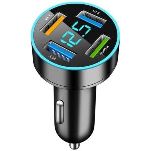 USB Car Cigarette Lighter,4 Ports 66W Car Charger,Quick Charge with LED Voltmeter,USB C Alumencigar,Mobile Phone Chargers for Automobile,Samsung,Xiaomi - Neuf
