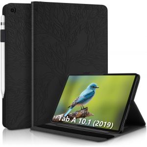 Aswant Coque Samsung Tab A 10.1 Pouces 2019 Housse Arbre en Relief Etui Cuir PU Portefeuille Flip Support Coque Tablette avec Porte-Stylo pour Samsung Galaxy Tab A 2019 10.1"" SM-T510/SM-T515 Noir - Neuf