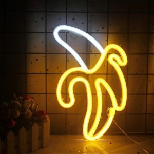 Enseignes au néon de banane jaune blanc Banane néons Fruits Enseigne lumineuse LED Veilleuse Enseignes au néon - Neuf
