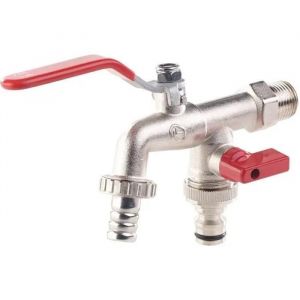 Double robinet quart de tour - Royal Gardineer - 1/2 - Métal pressé à chaud - Résistant - Polyvalent - Neuf