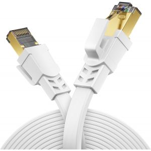 EPKH-10m CAT8.1 Câble LAN Plat Câble Réseau Conducteur en Cuivre 40 Gbits 2000MHz Câble de Brassage Gigabits Câble Ethernet Connecteur RJ45 Câble LAN DSL CAT.8 - Blanc - Neuf
