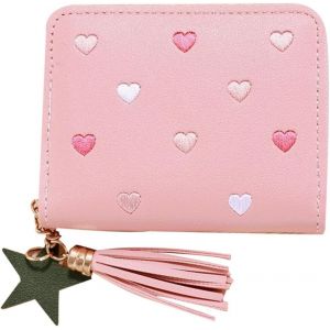 CAUC-Porte Monnaie Fille en PU Cuir,Portefeuille Femme Mignon avec Pendentif,4 Emplacements Cartes,2 Sac &agrave; Monnaie,1 Poche &agrave; Fermeture &Eacute;clair,Moins de 10 Euros,Rose Clair - Neuf
