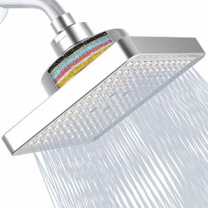 Pommeau de Douche Avec Filtre Haute Pression Effet Pluie, 15 cm, Avec Cartouche Filtrante &agrave; 15 Niveaux Pour &eacute;liminer le Chlore et les Substances Nocives (Chrome) - Neuf