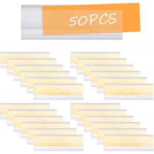 50 Pi&egrave;ces Porte Etiquette Adhesif, Porte &Eacute;tiquette Transparente Autocollante, Porte-&Eacute;tiquette de Prix &Eacute;tag&egrave;re, Porte-&Eacute;tiquette Transparent, pour Etag&egrave;res Bureau Supermarch&eacute;(Taille int&eacute;rieure:2*10cm) - Neuf