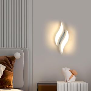 Subzonal-Applique Murale Int&eacute;rieure, Applique Led Murale 12w, 3000k Blanc Chaud Lampe De Chevet Murale Blanc Feuille, Appliques Moderne Acrylique Pour Chambre, Salon, Couloir, Escalier - Neuf