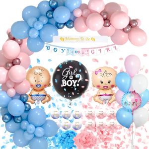 MEVRONISSHOP-Gender Reveal Party Decoration, Baby Shower D&eacute;coration Mixte pour la F&ecirc;tes De Naissance, Boy or Girl Ballon avec Team Boy Team Girl Stickers Confettis, Boy Or Girl Banner for Baby Shower - Neuf