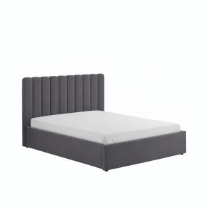 Lit avec coffre de rangement 140x190cm velours gris fonc&eacute; SAVANNAH - Neuf