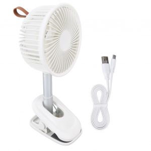 HJLIAN Ventilateur a pince reglable a 360 degres, chargement USB, 3 modes de vitesse, flux d'air puissant, pince robuste, petit ventilateur de bureau blanc - Neuf