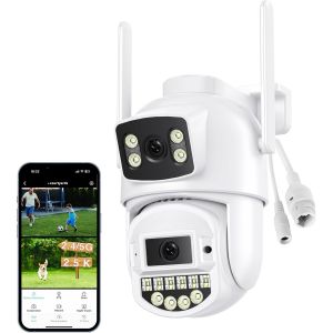 2.5K Camera Exterieur, Double Objectif, 2.4/5Ghz, Caméra Exterieur Filaire, Ethernet,Camera Surveillance Wifi Avec Vision Nocturne Couleur, Audio Bidirectionnel, Détection Humaine, Ip66 - Neuf
