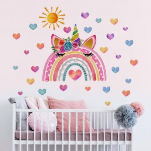 Arc-En-Ciel Fleurs Autocollants Muraux,Autocollants Décoration Chambre Filles,Fille Arc En Ciel Grand Autocollants,Autocollant Mural Soleil Arc-En-Ciel Chambre Enfants Bébé Pépinière Salon - Neuf