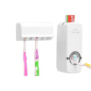 Distributeur de dentifrice mural avec porte-brosses &agrave; dents int&eacute;gr&eacute; - Neuf