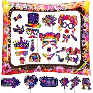 Checarzhn--No1-31 Pièces Accessoires Photo Néon, Photobooth Props Glow Avec Cadre Photo Gonflable, Pour Carnaval Mascarade Fête D'anniversaire Mariage Disco Lueur Party Décoration - Neuf