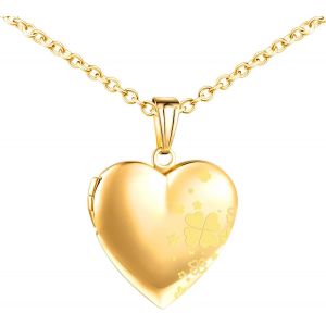 Kal-Collier Personnalisé Médaillon De C?ur, Acier Inoxydable Pendentif Porte Photo Médaillon Trèfle À Quatre Feuilles Pour 2 Photo Pendentif Avec Chaîne 50cm Bijoux Pour Femme Filles - Neuf