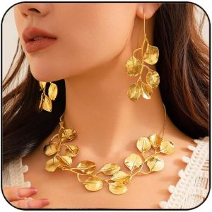 Parure De Bijoux Avec Collier Et Boucles D'oreilles En Forme De Feuille D'or Grecque Pour Femme,Taille Unique,/,Perle Créée - Neuf