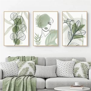 Eryi-Lot De 3 Posters De Qualité Supérieure - Motif Feuilles Vertes Abstraites - Peinture Sur Toile - Impression Murale - Décoration Murale Pour Salon, Chambre À Coucher - Sans Cadre - 40 X 50 - Neuf