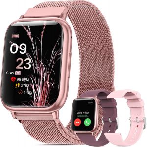 Kal-Montre Connectée Femme Avec Appels Bluetooth,1.83 ¿Multisports Smartwatch Avec Spo2/Cycle Menstruel/Fréquence Cardiaque/Suivi Sommeil/Etanchéité Ip68 Fitnesstracker Pour Ios Android (Or Violet) - Neuf