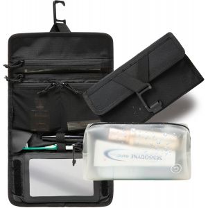 MAA-TRAVEL DUDE Trousse de toilette pliable pour homme et femme - Trousse de toilette à suspendre - Trousse de toilette plate et trousse de toilette - Petite trousse de douche de camping avec sac de - Neuf