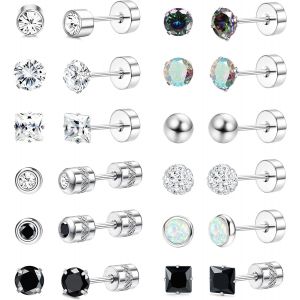 12paires Boucles D'oreille Acier Inoxydable Femme Homme Argent Hypoallergéniques Boucles D'oreilles Femme Acier Inoxydable Piercing Oreille Clous D'oreilles Femme Homme - Neuf