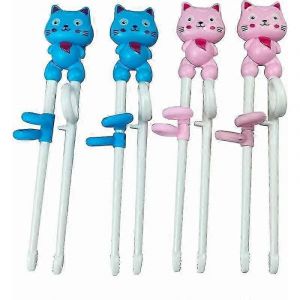 4 Paires De Baguettes Pour Enfants,Baguettes Chinoises Roses Et Bleues Pour Enfants,Baguettes Pour Enfants,Baguettes D'aide Pour D&eacute;butants,Seniors Et - Neuf