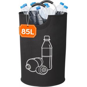 KALANKA-85L Collecteur de Bouteilles, Poubelle Tri Selectif pour Plastique, Bouteilles Verre, Poubelle Exterieur de Recyclage avec Poign&eacute;e en Aluminium, Poubelle Cuisine Rangement de Bouteilles, Noir - Neuf