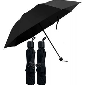 2pcs Parapluie Automatique Noir Robuste Et L&eacute;ger Portable Parapluie Pliant Durable Protection Uv Parapluie Homme Femme Convient Pour Les Bagages Et Les Sacs a Dos (Noir) - Neuf
