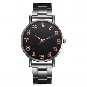 Montre-Bracelet &Agrave; Bracelet En Alliage De Quartz Pour Femmes &Agrave; La Mode De Style Occidental (Cadran Noir + Bande Noire) - Neuf