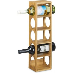 Mevronisshop-Tag&egrave;re &Agrave; Vin En Bambou 12 X 14 X 53 Cm 5 Emplacements Range-Bouteilles 5 &Eacute;tages Casier &Agrave; Vin En Bois Porte-Bouteilles 5 Niveaux Horizontal, Nature, Marron - Neuf
