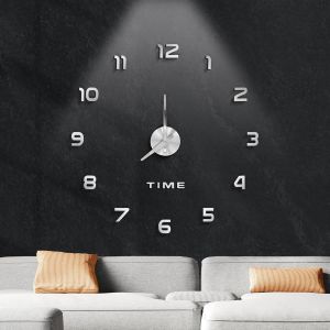 ChenQuanSarl-Grande Horloge Murale Adhésive - Horloge Murale Moderne De 60 À 120 Cm - Silencieuse 3D (Argent) - Neuf