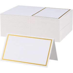 MEVRONISSHOP-106 Pieces Marque-Places, Cartes de Nom Table, Cartes de Place, Carte de Noms, Cartons de Placement Blanches, Carte Porte-Nom avec Bordure Dor&eacute;e pour Mariages F&ecirc;tes D&eacute;coration - Neuf