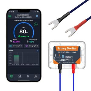 MEVRONISSHOP-Testeur de batterie de voiture 12V, moniteur de batterie Bluetooth 4.0 testeur de charge de batterie 12V en temps r&eacute;el pour Android iOS propri&eacute;taire RV moto bateau voiture - Neuf