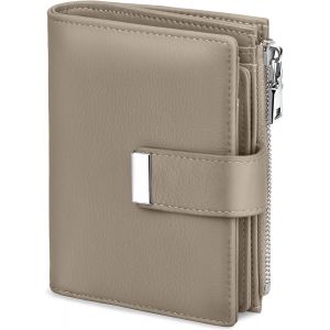 CAUC-Portefeuille Femme en Cuir Petit Porte Monnaie Blocage RFID Antivol Portefeuilles Court Poche &agrave; Monnaie avec Fermeture Eclair, 12 Emplacements pour Cartes (Lin Gris) - Neuf