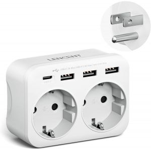 ERYI-Adaptateur Prise Usa De Voyage, Chargeur Prise Américaine Universel Avec 3 Usb Et 1 Type C Et 2 Prises Europe, Adaptateur Usa Pour Amérique, Canada, Japon, Mexique, Type B - Neuf