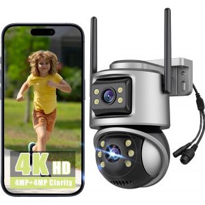 4K 8Mp 360° Caméra Surveillance Wifi Extérieure Double Objectif,Ptz Caméra Ip Exterieur,Vision Nocturne Couleur,Détection De Personne Ai,Suivi Intelligent,Étanche Ip66,Audio Bidirectionnel,Sirène - Neuf