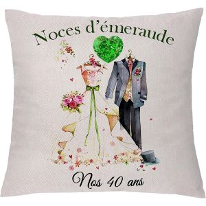 CAUC-Housses de Coussin Couples Doux Anniversaire De Mariage C&acirc;lin Taies d'oreiller Femme Mari Amour pour Toujours Cadeau Saint Valentin &Acirc;mes Maison Canap&eacute; Salon D&eacute;coratif (40 Ans Noces d'&eacute;meraude) - Neuf