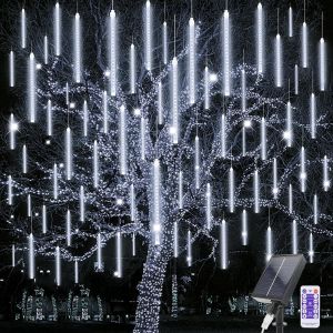 KAL-Solaire Météores Pluie Lumières, 30Cm 10 Tubes 240 Leds Guirlande Lumineuses De Noël Exterieur, Ip67 Étanche Météore Pluie Guirlandes Lumineuses Pour Noël Fête, Mariage, Jardin, Arbre - Neuf