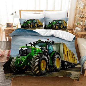 Ensemble De Literie Tracteur 220 × 240 Cm,Housse De Couette Enfant Tracteur,1 Housse De Couette Et 2 Taies D'oreiller 50 X 75 Cm (Tractor 2) - Neuf