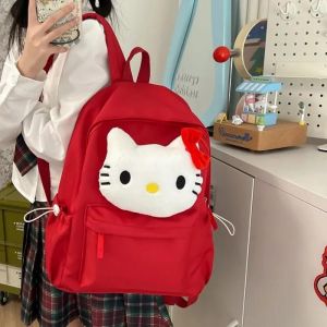 VITATA Sac &agrave; dos grande capacit&eacute; pour &eacute;tudiante avec chat mignon de fille japonaise-Rouge - Neuf