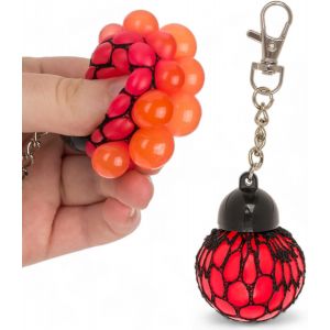 KAL-Balle Anti-Stress Color&eacute;e Dans Le Filet - Jouet &Agrave; Presser - Jouet Sensoriel - Pour Petits Et Grands - Bureau Et &Eacute;cole - Porte-Cl&eacute;s Rose - Neuf