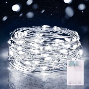 TRAHOO-Guirlande Lumineuse LED &agrave; Piles 3 M&egrave;tres 9.85FT 30LED Micro Guirlande Led Pile Interieur et Ext&eacute;rieur pour Chambre No&euml;l Mariage Sapin Bocaux D&eacute;coration (1 Pi&egrave;ce, Blanc Froid) - Neuf