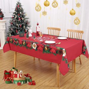 Sjzg-Nappe Rectangulaire, Nappe Noel R&eacute;sistante &Agrave; L'eau Lavable En Polyester Avec Motif Floral De No&euml;l &Agrave; Carreaux Pour Table De Salle &Agrave; Manger De Cuisine De F&ecirc;te (54x70 Pouces/137x178cm, Rouge) - Neuf