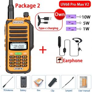 Baofeng-Talkie Walperforé étanche,haute puissance,jambon CB,radio,mise à niveau de UV9R UV5R Pro UV16 UV82 MAX,portée de 50km,UV68 Pro Max V2,2023 - Type V2 Orange 2-Usb plug - Neuf