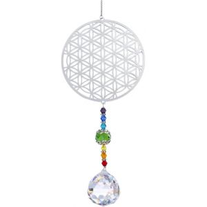 Mevronisshop-H & D Hyaline & Dora Arc-En-Ciel Cristal Attrape-Soleil M&eacute;tal Fleur De Vie Pendentif Color&eacute; Chakra Boule Prisme Feng Shui D&eacute;coration De La Maison - Neuf