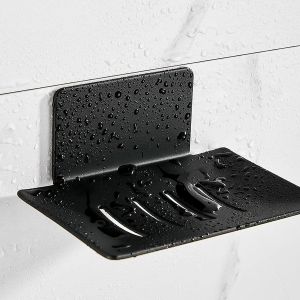 SJZG-Porte Savon Mural Sans Perçage Porte-Savon Douche En Acier Inoxydable Porte Savon Inox Auto-Adhésif Pour Stocker Eponges Brosses Savon Pour Salle De Bain Cuisine Balcon (Noir) - Neuf