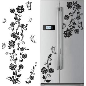 Rose Stickers Cuisine,Noir Fleur Vigne Stickers Muraux,Réfrigérateur En Pvc Papillon Autocollant Murales,Art Décor Pour Placard Maison Cuisin - Neuf