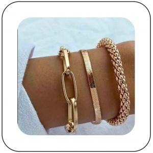 Eryi-Lot De 3 Bracelets Punk Épais En Or Avec Motif Serpent À Chevrons Et Chaîne À Maillons En Métal Épais Réglables Avec Trombone Et Chaîne Pour Femme - Neuf