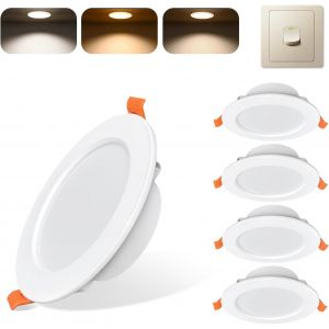 KAL-Spot Led 7W Blanc, Encastré Spot Salle De Bain Ip44 Blanc Chaud 3000K/ Blanc Neutre 4000K/ Blanc Froid 6000K, 600Lm 230V Encastré Downlight Led,Diamètre Du Trou Ø 88-100 Mm, Lot De 5 - Neuf